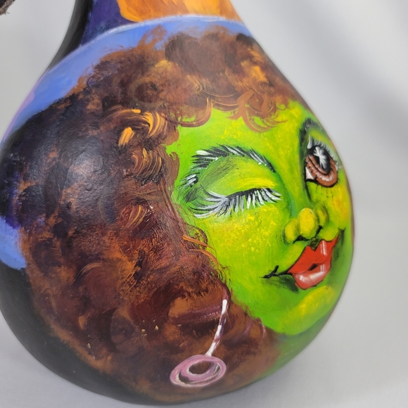 Handpainted Witch And Pumpkin Gourd - Halloween OOAK - Picture 4 of 12